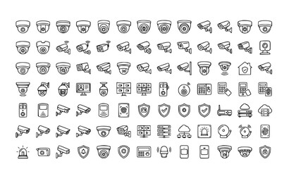 Fototapeta premium Editable CCTV Camera Security Surveillance Vector Icon Set