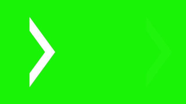 White arrow pointing right. Arrow shape animation on green screen