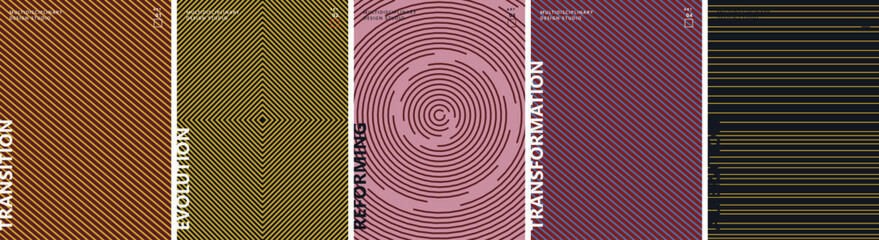 Obraz premium Abstract minimalist poster design series featuring geometric patterns and typography exploring themes of transition and evolution