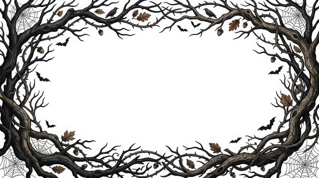 Halloween wreath with intricate vine and leaf design on a white