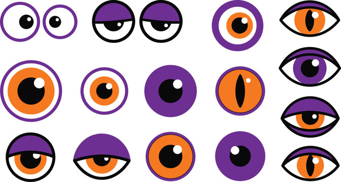 Set of cartoon eyes for halloween monster characters and spooky crafts