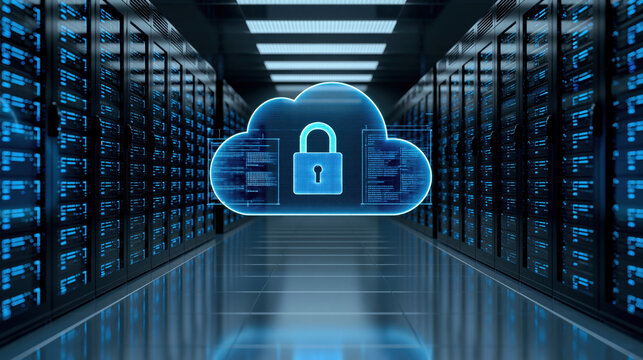 Cloud lock cloud security data center vault server room network protection digital privacy encrypted storage