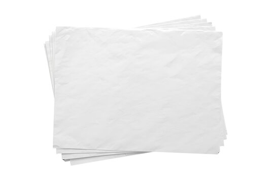 Stack of wrinkled white paper sheets isolated on transparent background