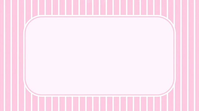 Rounded white frame on pink vertical striped background.