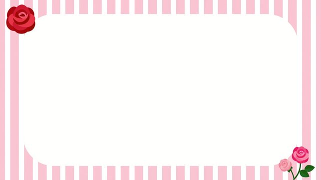 Simple rose corner frame on pink striped background.
