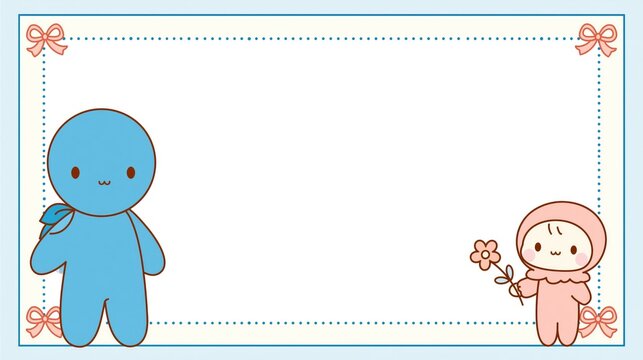 Two kawaii blue and pink characters flower frame.