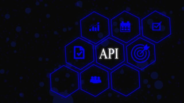 API Learning Management System concept. Hand holds wooden cube with API symbols on beautiful light background with copy space. Online business education. Electronic School icon background animation