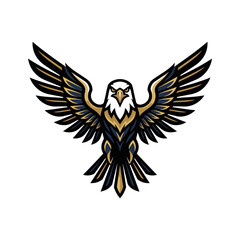 Fototapeta premium Symmetrical bald eagle emblem with gold and black feathers.