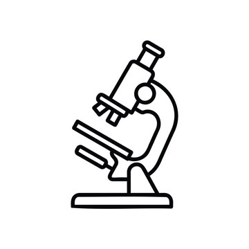 Simple black line icon of a scientific microscope for laboratory research and education and biology study