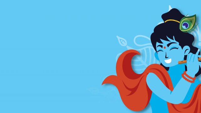 Happy Janmashtami Celebration Background with Lord Krishna Playing Flute Vector Illustration.