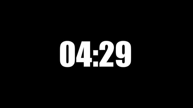 9 Minute Digital Timer Animated Countdown Clock White Bold Numbers Display Motion Graphics Stock Overlay Isolated Black Background.with 4k video.