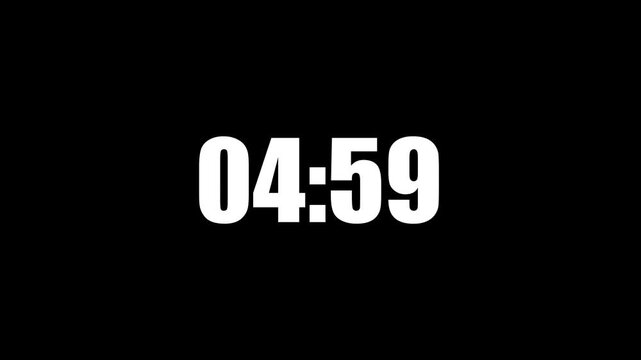 10 Minute Digital Timer Animated Countdown Clock White Bold Numbers Display Motion Graphics Stock Overlay Isolated Black Background.with 4k video.