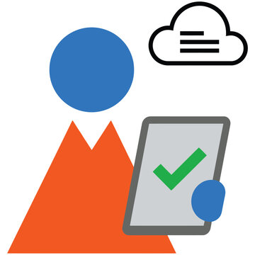 User persona interacting with tablet checkmark and cloud document storage