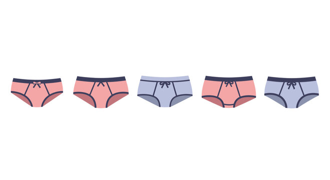 Set of cute cartoon women's panties in pink and blue, isolated on white background.