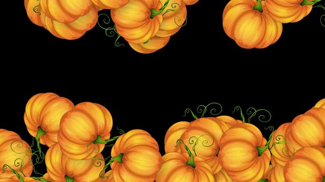 Animated Orange Pumpkins Falling Against a Solid Black Background