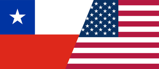 Fototapeta premium Chile vs USA national flags diagonal split background