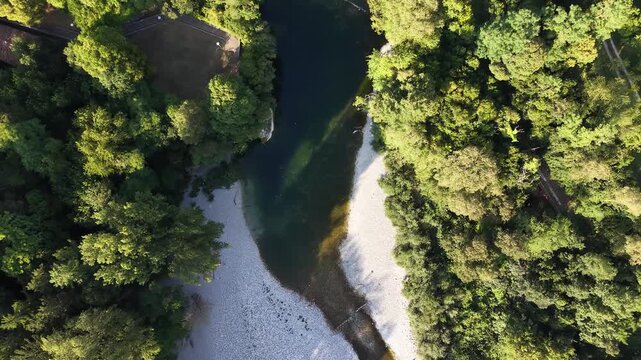 Top down view of Natisone river gorge in Cividale del Friuli city, Italy