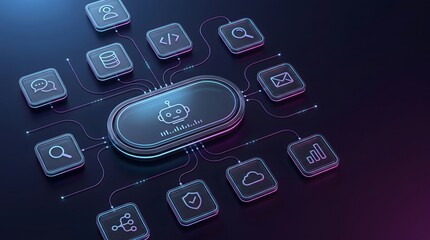 Naklejka premium AI chatbot interface with connected service icons