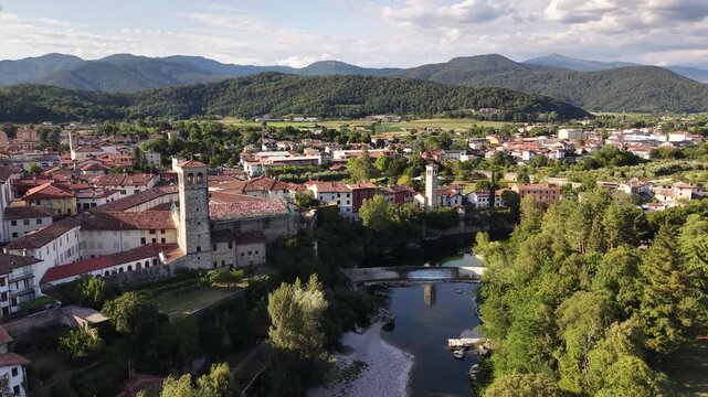 Aerial view of cityscape in Cividale del Friuli old town, Italy
