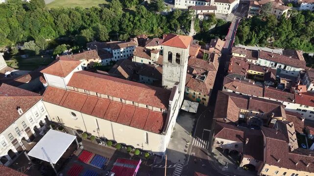 Bird's-eye view of town center in Cividale del Friuli city, Italy