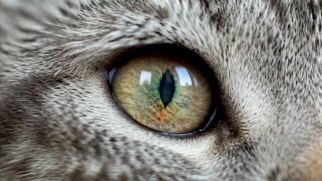 Close up of cat eye with vivid golden reflection