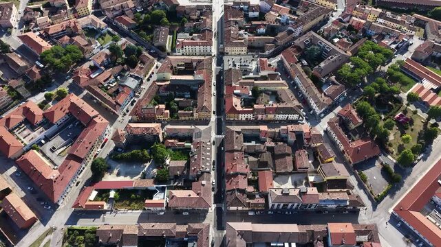 Top down view of star fort city streets in Palmanova town, Italy
