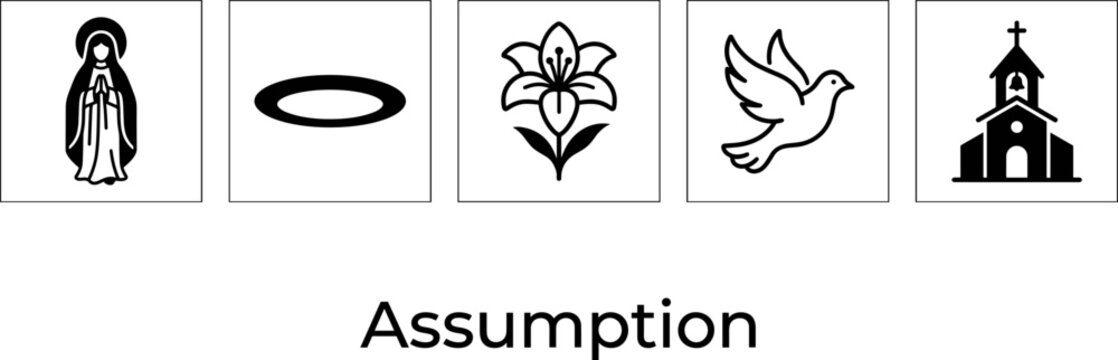 Christian religious icons set related to the assumption of mary