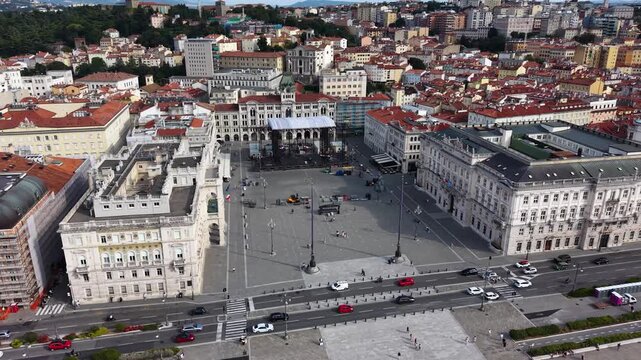 Aerial view of main square Piazza Unita d'Italia in Trieste city, Italy