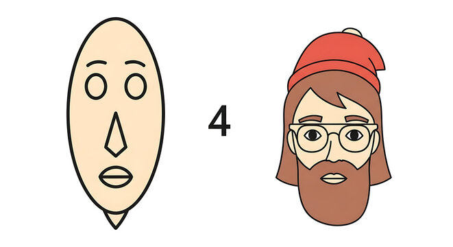 Cartoon face with a beard and red hat
