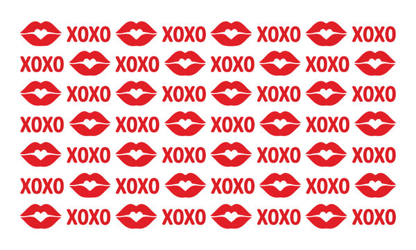 Seamless pattern background with red lips and the text xoxo for valentines day celebration and romantic themes