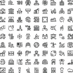 Fototapeta premium Diverse set of simple line icons illustrating various concepts including finance, environment, travel, health, industry, and daily activities, useful for infographics