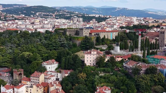 Drone shot of San Giusto Castle (Castello di San Giusto), Trieste, Italy