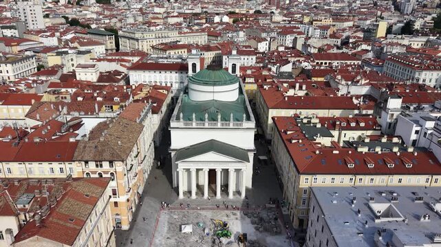 Aerial view of Church of Sant'Antonio Taumaturgo in Trieste city, Italy
