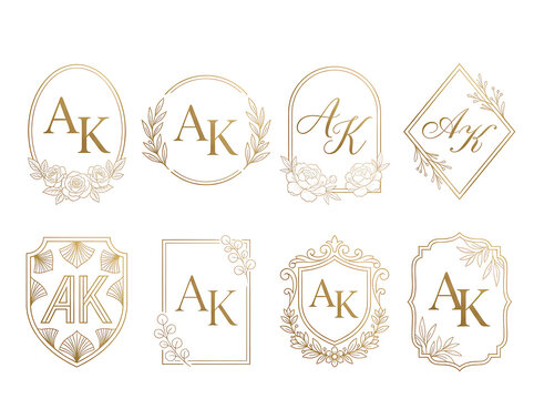 Luxury gold floral wedding monogram initial logo templates for elegant invitations design by alevidhanu