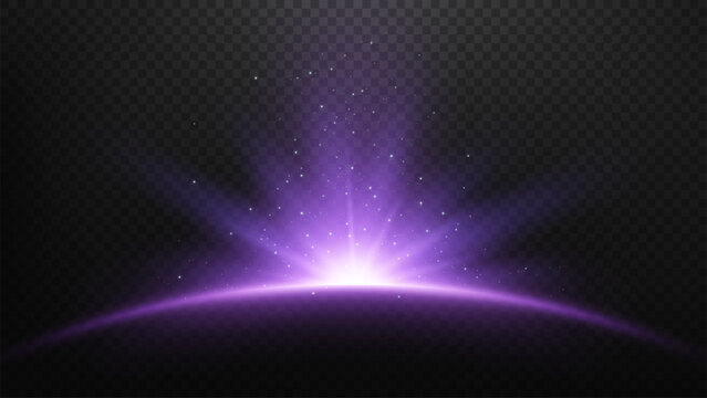 Purple Light Ray Effect with Sparkles on Transparent Background, Vector Illustration