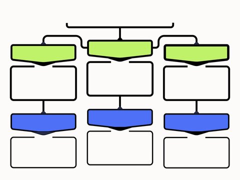 Organization chart with green and blue nodes on white background for business planning