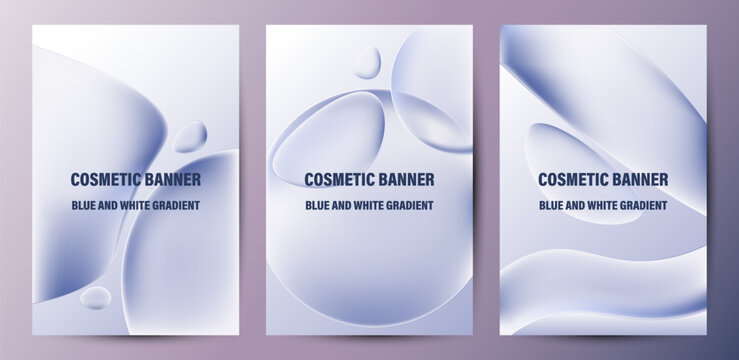 Soft blue and white gradient abstract liquid background set
