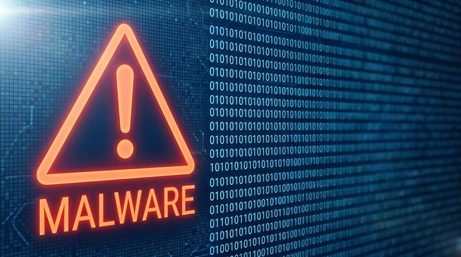Cybersecurity warning malware alert with exclamation mark in triangle