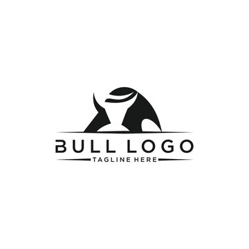 Bull Logo Design Silhouette Powerful Animal Symbol.