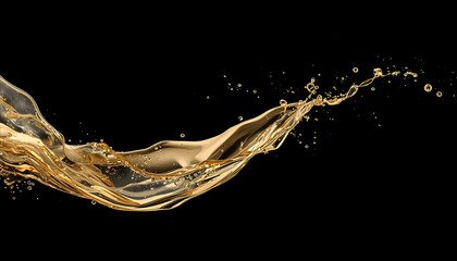 Obraz premium Sparkling gold champagne splash in motion. Luxurious liquid celebration with elegant bubbly droplets and festive shimmer.