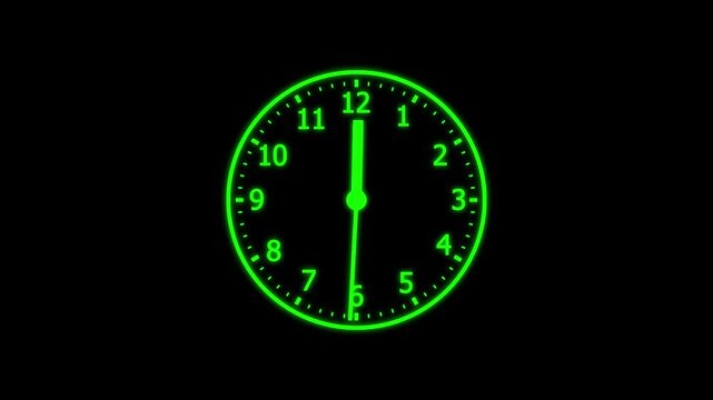 Animation green wall large clock on black background