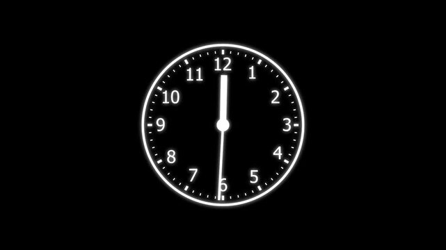 Animation white wall large clock on  black background