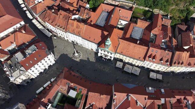 Top down view of Town Hall Square (Mestni trg) in Ljubljana city, Slovenia
