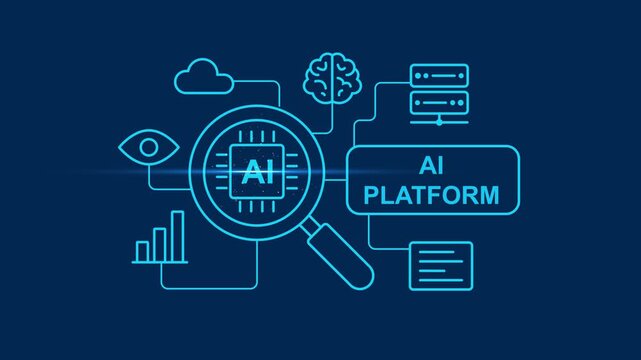 Ai platform concept animation: artificial intelligence technology, machine learning, and data analytics digital interface
