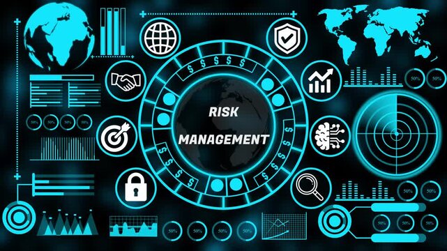 Strategic risk management concept with interconnected business technology internet icons supporting enterprise decision making and growth. 4k animation video 