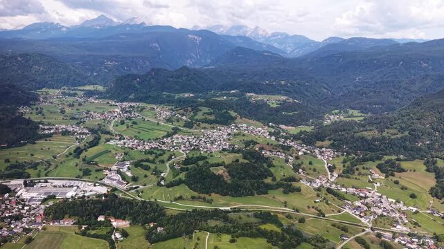Aerial view of countryside alps valley landscape in Slovenia