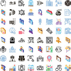 Fototapeta premium Large collection of diverse isometric and outline icons representing various concepts including business, technology, medical, logistics, lifestyle, and creative symbols on a white background