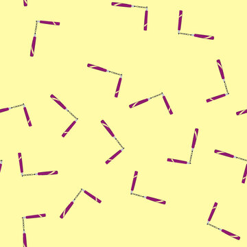 pattern nunchaku showing two purple handles with yellow stripes connected by a metal chain, representing martial arts, kung fu, oriental combat, training, and self defense concepts