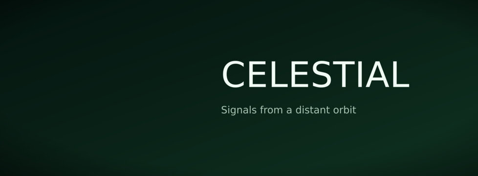 Celestial typography on dark green background, signals from a distant orbit text, minimalist space aesthetic vector illustration for cinematic titles