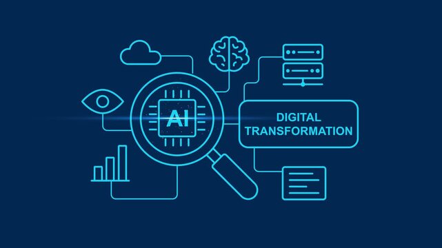 Digital transformation and artificial intelligence concept with animated tech and data analytics machine learning
